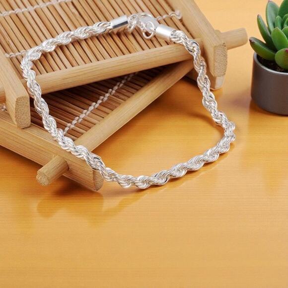 925 Stamped Sterling Silver 20CM 4MM Twisted rope chain Bracelet - Picture 2 of 4